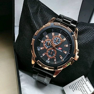 PROMO COD JAM TANGAN PRIA HITAM KOMBINASI ROSE GOLD STRAP STAINLESS