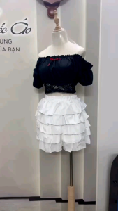 [ Video sp thực tế] Áo Croptop trễ vai tay phồng phối lót ren MCA đính nơ dễ thương A51327
