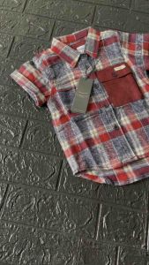 Kemeja flannel anak kotak merah lengan pendek bisa cod Fashion