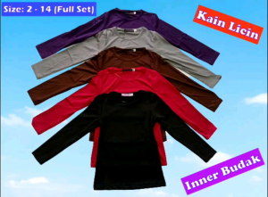 MBS Size 2 - 14 Baju Inner Budak Lengan Panjang Polyester Kain Licin (Black/Purple/Grey/Maroon/Brown)
