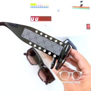 แว่นตากันแดดผู้หญิง ผู้ชาย รุ่น SK-H Diamond Shield แว่นกันแดด​แฟชั่น UV400 ป้องกันแสงแดดขาแว่นดีไซน์พิเศษ ประดับเพชรคริสตัลเทียมรอบโลโก้ H สุดหรู