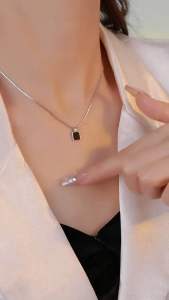 (Bebas beli 2 dapat bonus) K69 Kalung kotak hitam rantai silver S999 cakep simple titanium wanita original elegan