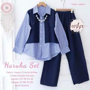 [[ Outfit Casual Model Kekinian ]] Haruka Set by Fasha Setelan Blus dan Kulot Wanita Dewasa Oneset Salur Ld 110 Cm Allsize Fit M to XL Setelan Baju Wanita Lengan Panjang Model Terbaru Setcel Wanita Murah