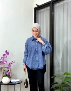ATASAN JEANS WANITA OVERSIZE//KEMEJA JEANS LINGKAR DADA 120cm