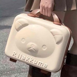 14 Inch 3D Cute Rilakkuma Bear Hard Shell Cosmetic Makeup Organizer Case Cartoon Travel Suitcase Luggage Bag Storage Box
