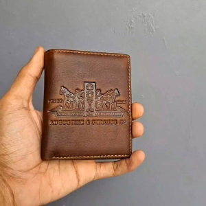 Dompet pria kulit asli motif kuda lipat berdiri