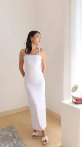 CHIARA Baju Terusan Wanita - Bodycon Long Maxi Dress - Terusan Casual Polos Spaghetti Strap