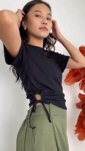 CARMEN Top - Atasan Kaos Wanita - Kaos Crop Polos - Kaos Tali Serut Lingkar Samping - Baju Crop - Basic Top