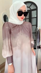 Dress Gradasi Lengan Kancing Cantik Mewah Bahan Armany Silk Adem Halus Lembut Berkualitas / Gamis Gradasi Terbaru Terlaris Model Kekinian Kualitas Premium
