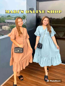 CASUAL VNECK ALYANNA FLARE SLEEVES CHALLIS DRESS PLUS SIZE| ONE SIZE M-XL