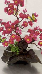 Hoa đào gốc bonsai bằng gỗ cao 45-50cm