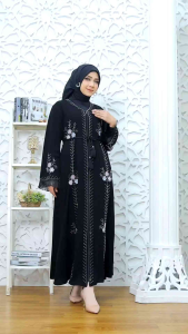 GAMIS ABAYA TUGBA (BUSUI FRIENDLY) RESLETING PANJANG MATERIAL SUPER JETBLACK CANTIK VIRAL MODEL LEBARAN 2026