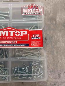 EMTOP ชุดสกรูหัวกลม 200 ชิ้น สกรูเกลียวปล่อย หัวแฉก P+ ปลายแหลม รุ่น EMXSAB01