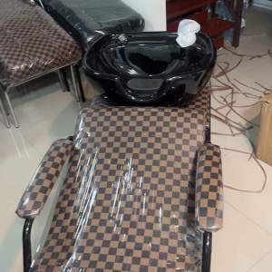 ชุดเตียงสระผมพร้อมอ่างเซรามิก อุปกรณ์ครบชุด ก๊อกน้ำ ฝักบัว สะดือ ยาวรองคอ สายน้ำ ฐานเหยียบ