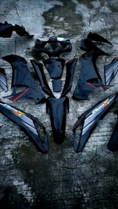 Cover Body Fullset Halus Kasar Honda Supra X 125 Lama Old 2005 s/d 2008 Warna Hitam Lis Stiker Silver