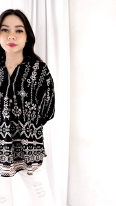 Atasan Blus Kemeja Wanita V-Neck RAYON Motif Etnik BIG SIZE JUMBO LD 110 120 130 CM 4455