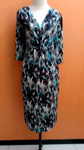 midi maxi dress wanita hitam motif abstrak COVINGTON cewek L XL XXL cewek MEWAH jumbo vneck