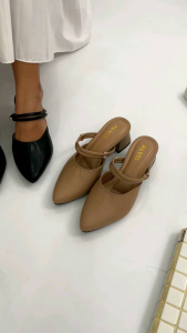 Alvis lala sepatu selop kombinasi tali cantik tinggi hak 5 cm