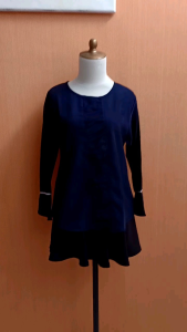 atasan wanita biru tua navy M L cewek blouse lengan panjang kerja kuliah