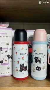Bình Nước Giữ Nhiệt Cao Cấp 500ml Màu Sắc Nét Giữ Nhiệt Lâu Có Ống Hút Thiết Kế Dễ Thương Với Hình Ảnh Mèo.