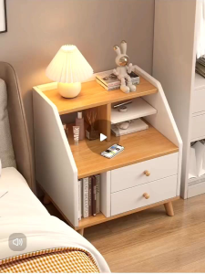 Ready stock in Malaysia Free lock-side cabinet side table sideboard bed side table with drawer bed side nordic Wooden design bedroom table bedside table床头柜小型简易家用简约现代卧室储物柜床边置物柜实木腿收纳柜子升级版，014901