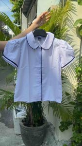 Áo sơ mi trắng cổ sen có viền tay phồng nữ học sinh đồng phục học sinh bé gái cấp 1 cấp 2 sơ mi cổ sen đồ đi học tiểu học