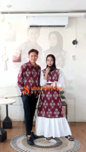 COUPLE TENUN JASMINE ROSE MAROON DRESS KONDANGAN PASANGAN - BAJU COUPLE PREWEDDING - GAMIS WANITA