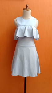 mini midi dress wanita biru muda pastel THE EDITORS MARKET cewek M sabrina MEWAH cute lengan vaksin rumbai santai