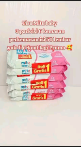 3 PACK (ISI 6 KEMASAN) TISU BASAH MITU BABY BUY1GET1 50LEMBAR