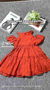 Dapper Darling Dress Anak Perempuan Ruffle Sabrina Cut Sleeve Motif Halter Neck Bow Off Shoulder Korean  Style Baju Fashion