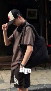 Túi TOTE trần bông kẻ chéo đen - túi đeo chéo đựng laptop tote bag local brand JAING STORE