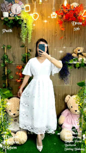Dress Wanita Brukat Polos 596 Putih detail keterangan ada digambar import kualitas import 500gram