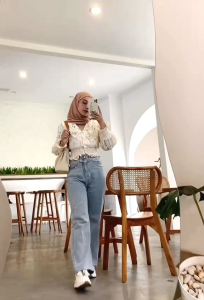 Maweth J23 Autentik HW Celana Panjang Highwaist Kulot Jeans Wanita Ligh Blue Kasual Longgar