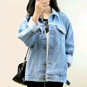 Jaket Jeans Wanita Biru Muda Jacket Denim Perempuan Bioblitz Tebal