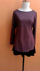 atasan kaos wanita coklat tua salur RODEO cewek M lengan panjang blouse santai