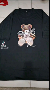Kaos Atasan Oblong Wanita Lengan Pendek & Sablon Bear Tali Sepatu DTF