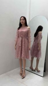 F183 dress kondangan bridesmaid natal pesta bahan mewah korean look