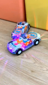 Glowing Transparent Gear Police Car with Music and Flashing Lights for Childrens Toys [Free Battery]