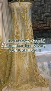 Kain Bahan Kebaya Brokat Tile Full Payet Elizabeth Motif3 Warna Lime Lemon