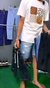 Celana Pendek Jeans Pria Ripped Wisker Sepray Fashion Cowok Celana Sobek Pendek Jeans