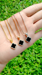 kalung rantai itali santa+liontin vancleeff kcl mp/perak asli silver 925 lapis emas/perhiasan fashion wanita terbaru