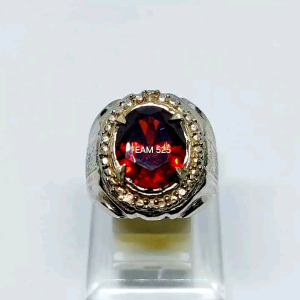 Cincin American Diamond & Batu Merah Paparacha Cutting Dim 12x10