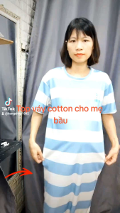 Đầm Suông Kẻ Xanh Thêu Hình Hổ From Rộng Dáng Dài Chất Cotton