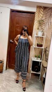 Czyra Striped Design Jumpsuit Summer Ootd Challis Fabrics Super Comfortable to Wear Womenswear Clothes