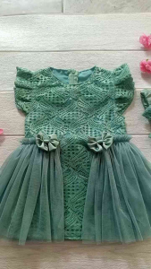 Dress Gaun Pesta Anak Bayi 1 Tahun Brukat Free Bando Hijau Mint Jahitan Taylor Realpict