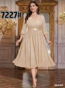 Plus V Neck Sequin Floral Lace 3/4 Sleeve Ruffle Chiffon Hem Formal Evening Party Dress Elegant Prom Wedding Guest Gown For Graduation Dinner Homecoming