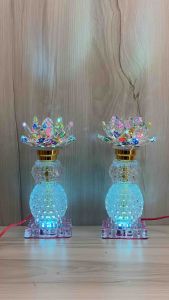 cặp đèn thờ hoa sen pha lê màu thân kiểu dáng hồ lô cao 24cm