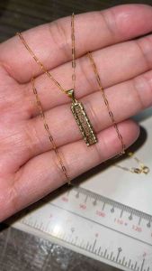 PAWNABLE 18K Saudi Gold Lightweight Mini Paperclip chain necklace with Small F Bar Pendant(Open Back) ✨