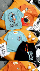 {6-16y}Baju Budak Lelaki Bigkids Premium Playset HnM Boys Short Pants Cargo Cotton Set Dino Labubu Onepeace Raya