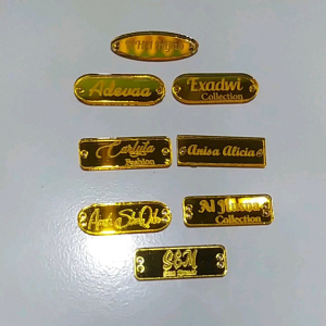 LABEL AKRILIK Merek Sendiri GOLD PAKET 35 PCS TERMURAH DAN TERBAIK | LABEL HIJAB | LABEL GAMIS